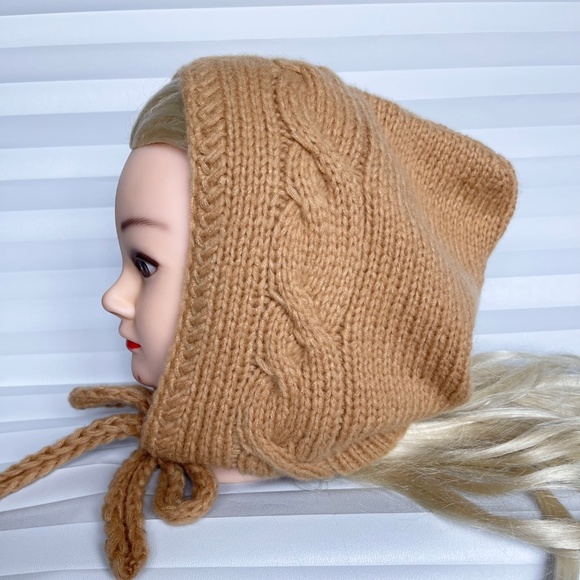 Hood Hat Women Beanie Hand Knit 100% Wool Beige Winter Snood Beret Gift NEW main image 6